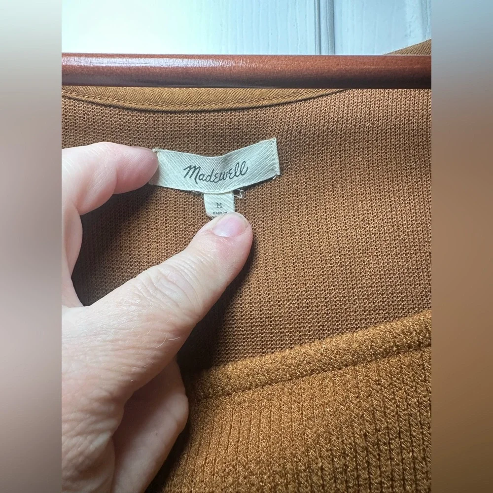 Made-well Ottoman Rib Sweater Top M Brown Dried Cedar Square Neck Puff‎ Sleeve.
